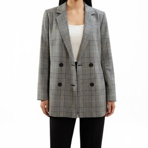 Madewell Oversized Black and White Plaid Blazer